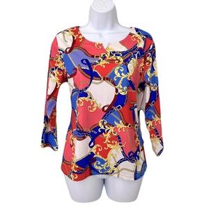 Sara Campbell Multicolor Equestrian Stretch 3/4 Sleeve Top, Size L